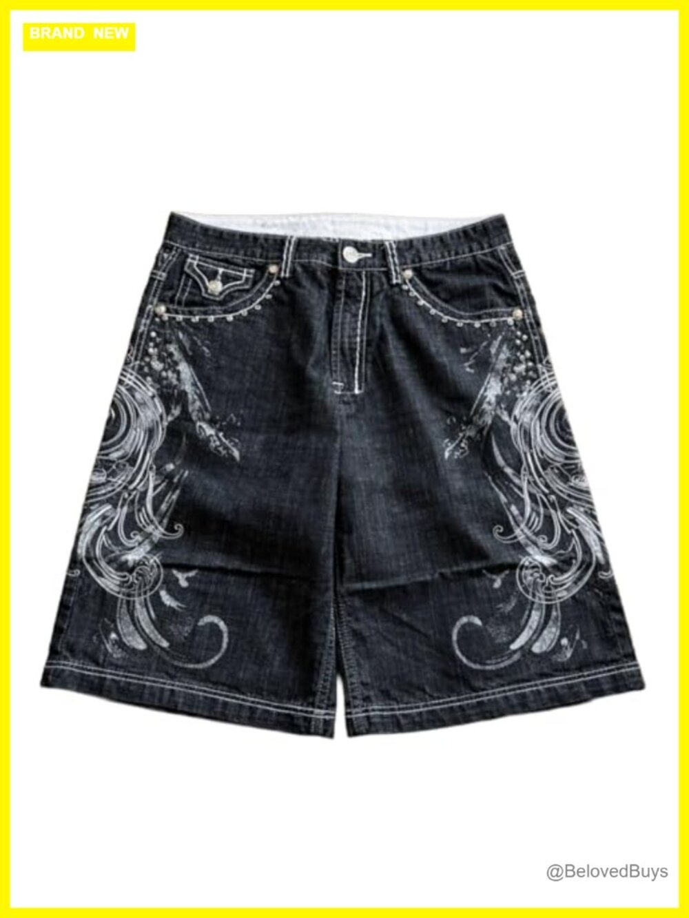 Y2K Baggy Cross Graphic Denim Jean Shorts Emo Grunge Goth